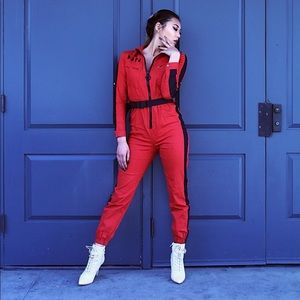 Fashion Nova Red Racer Jumpsuit